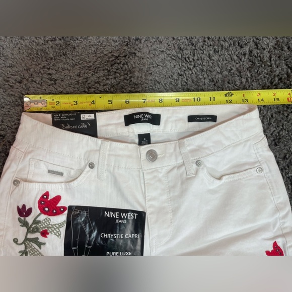 Nine West white cotton floral embroidery chrystie capri jeans women’s size 4 - Picture 14 of 17